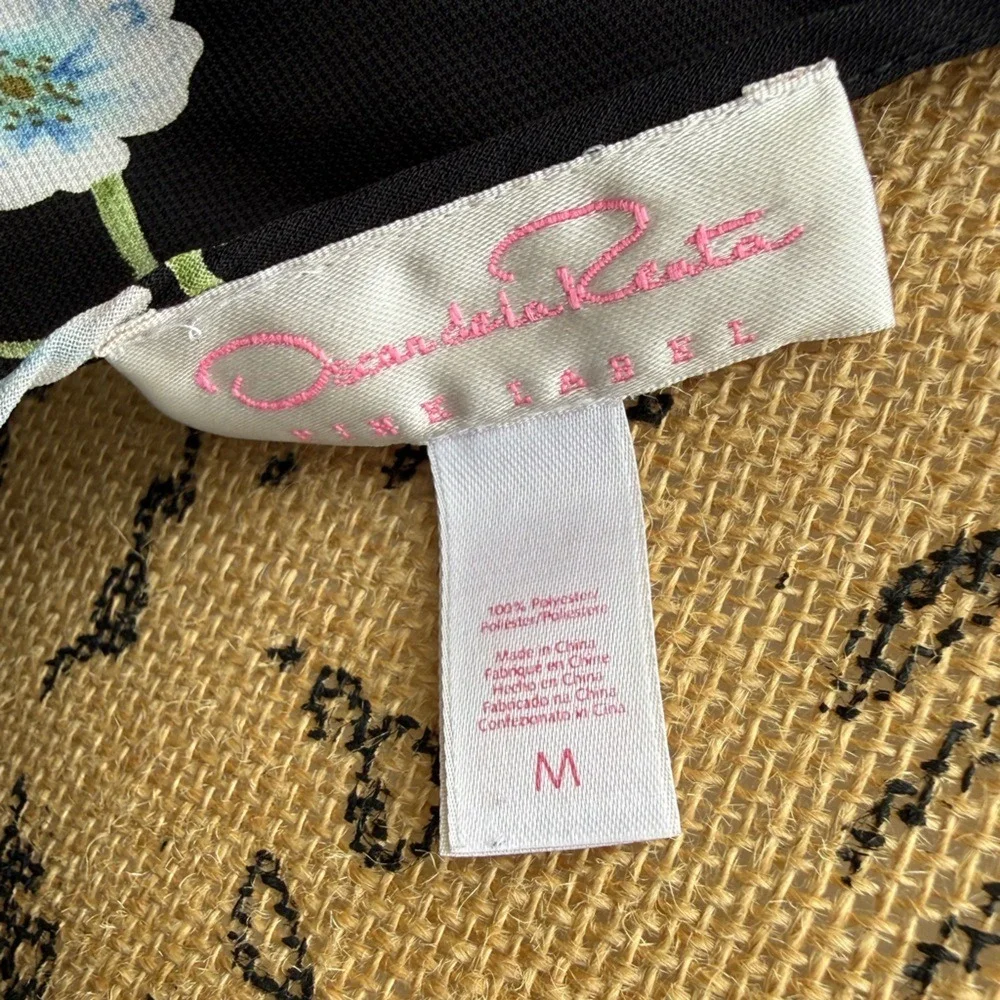 Oscar de la Renta The Label Vintage Black Chemise with Blue Floral Women's M - Picture 4 of 6